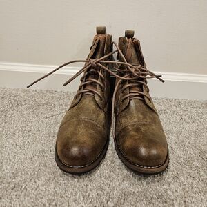 Polar Fox Men's Brown Leather Lace-Up Boots, Size 9.5